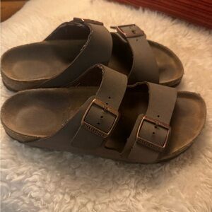Birkenstock Brown Two-strap Buckle Slide Sandals